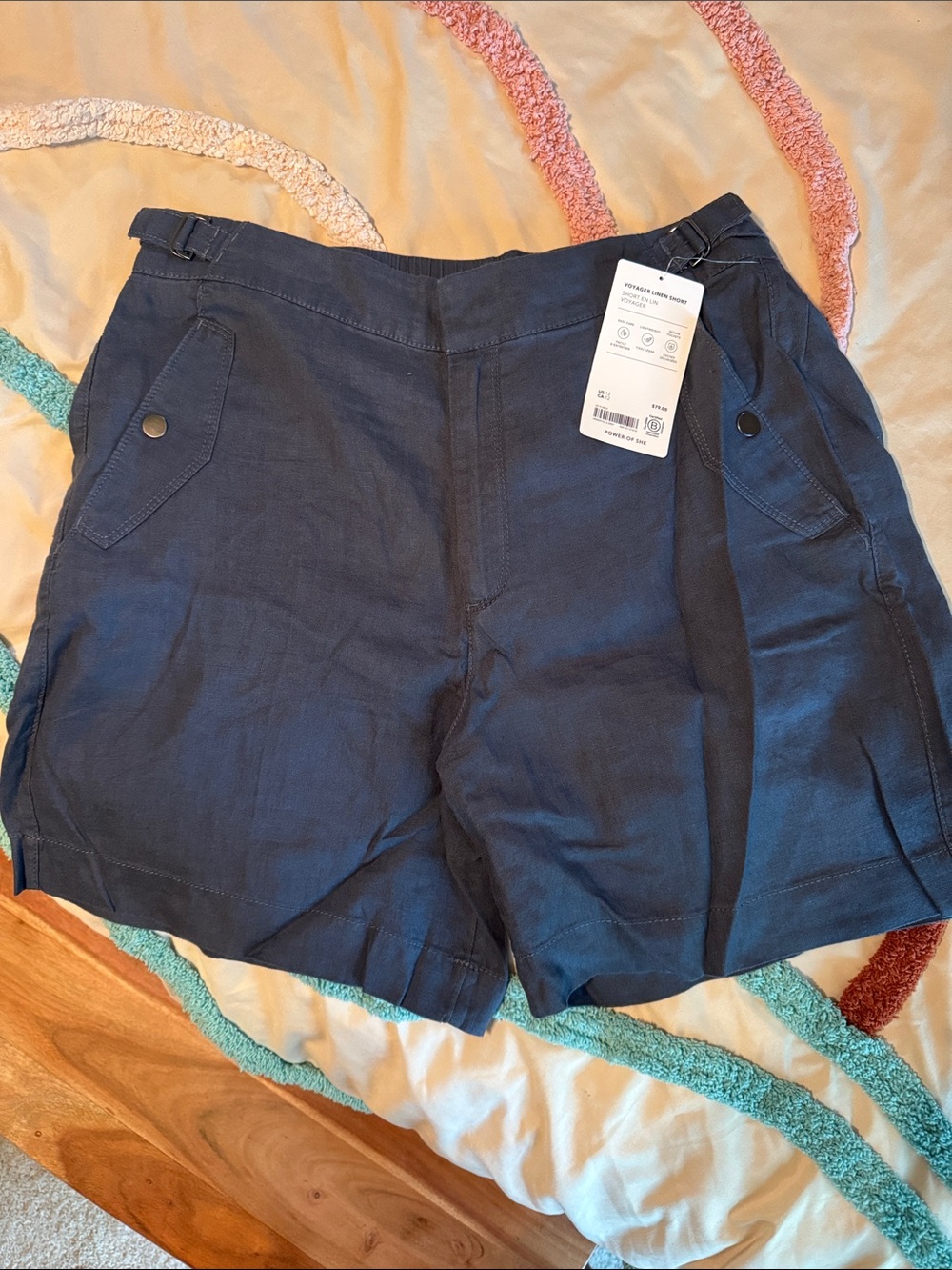 Athleta Navy Flat-Front Linen-Blend Voyager Women's Shorts